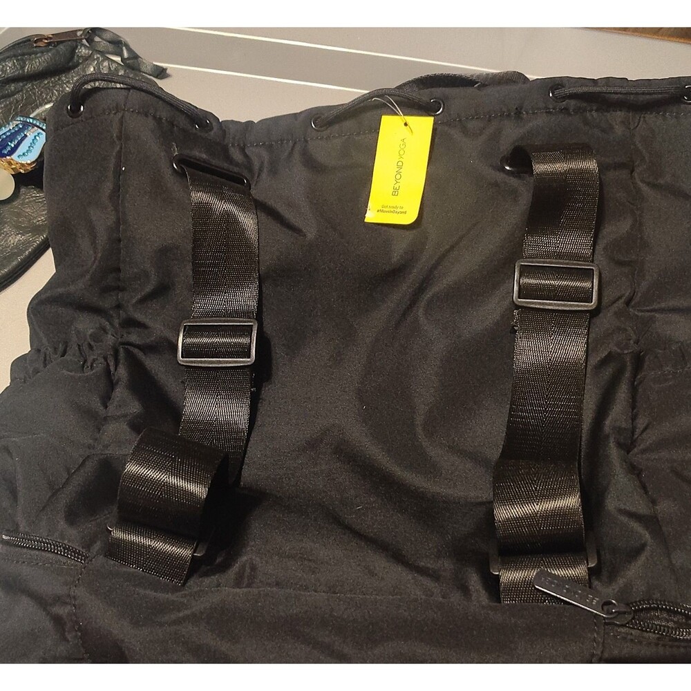 BEYOND YOGA Large Black Nylon Zip Duffle Bag for Yoga, Adjustable Strap